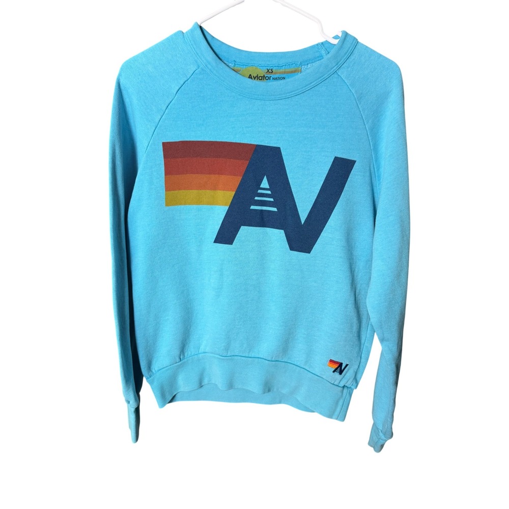 Aviator Nation Blue Rainbow Logo Crewneck Sweatshirt Size XS